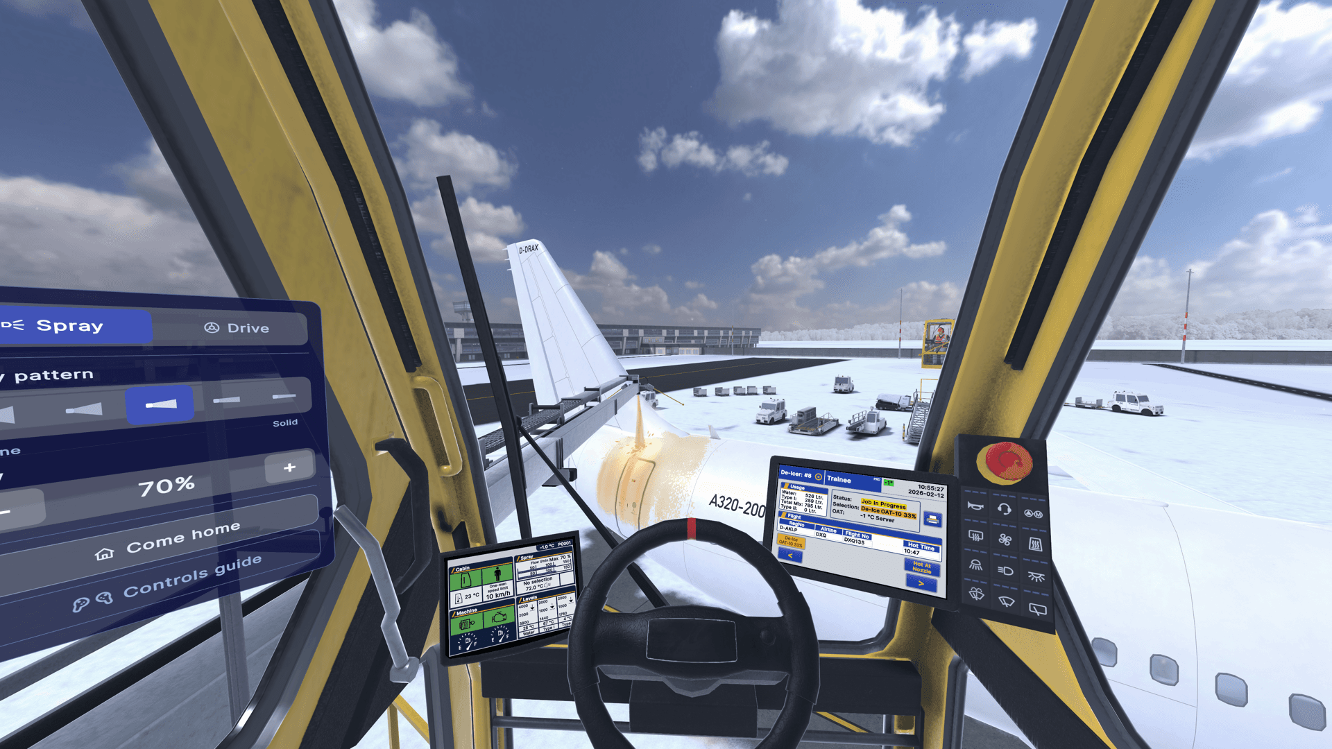 Spraying the fuselage from the operator cabin