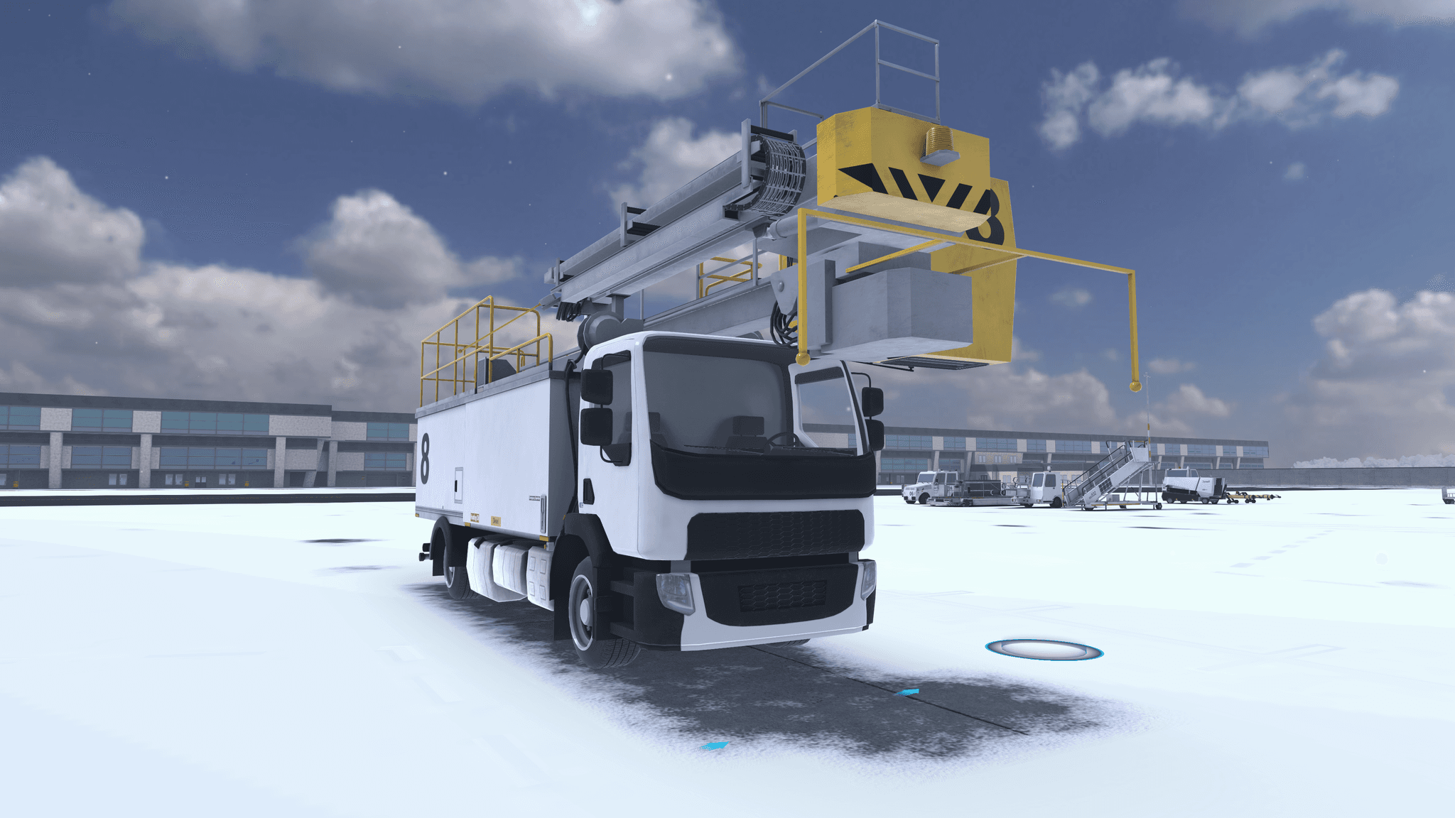 The de-icer parked on the de-icing pad